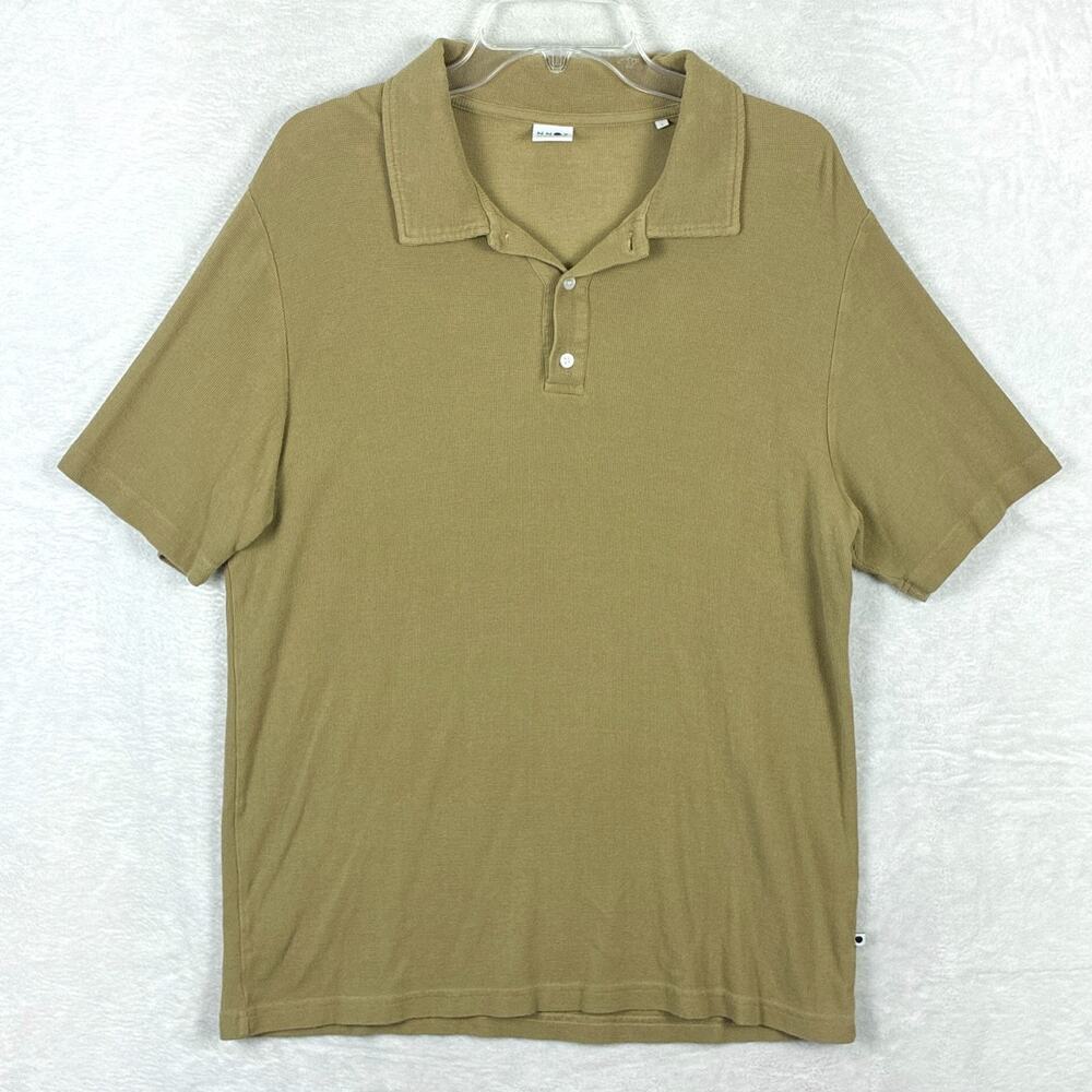 NN07 No Nationality Polo Shirt Mens L Tan Mustard Pique Cotton Modal Preppy